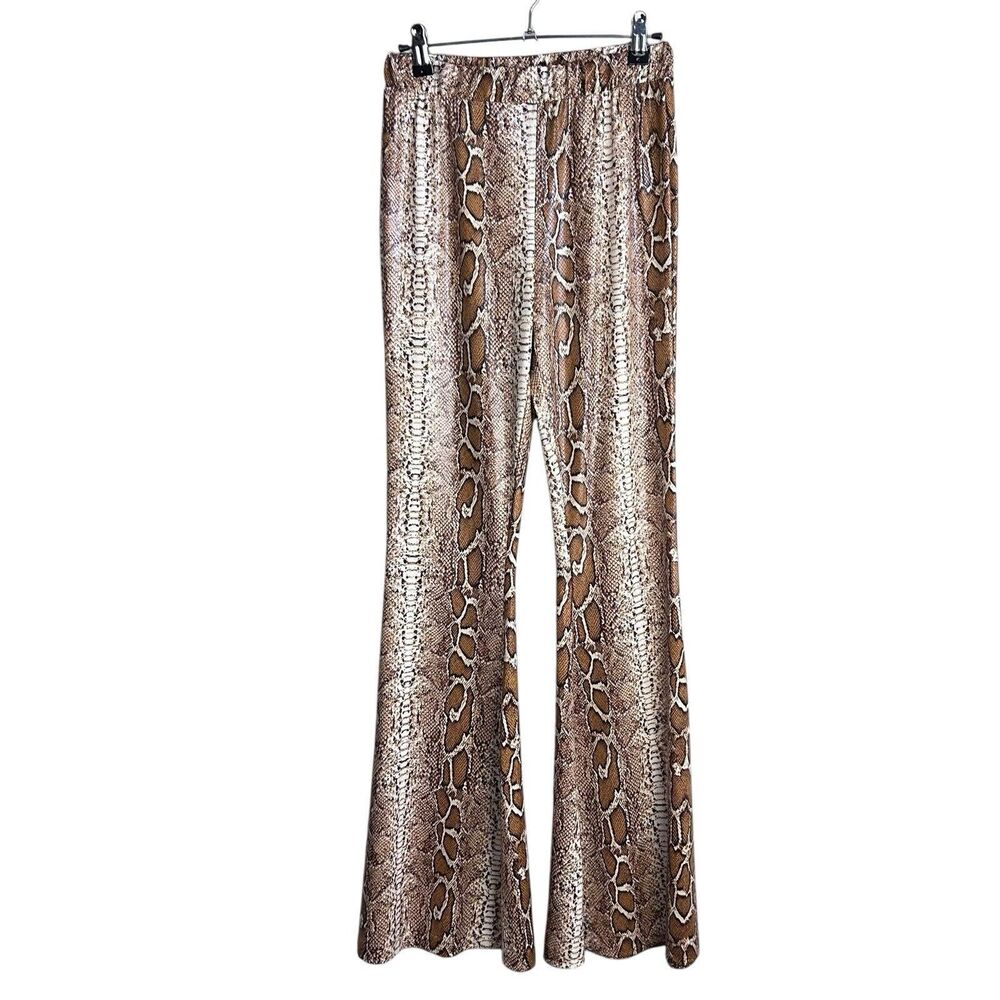Saints & Hearts Bell Bottom Pants Womens Small   Brown Snakeskin Boho Festival